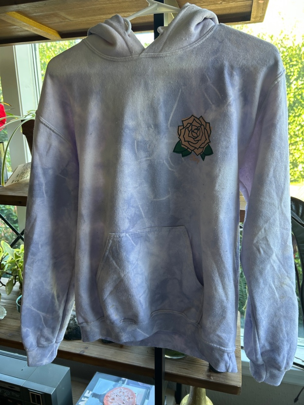 OBEY light purple dye hoodie with rose print
